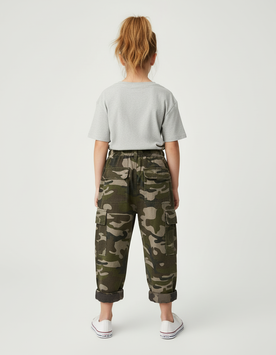 Pantalon Cargo Camouflage Enfant Ample Coton Multipoches - Imprimé - vue 2