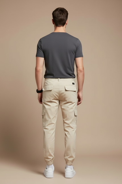 Pantalon Cargo Beige Homme Coton Slim Multipoches - vue 2