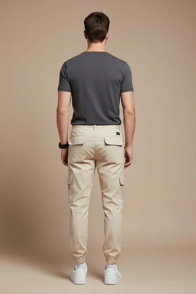 Pantalon Cargo Beige Homme Coton Slim Multipoches - vue 2