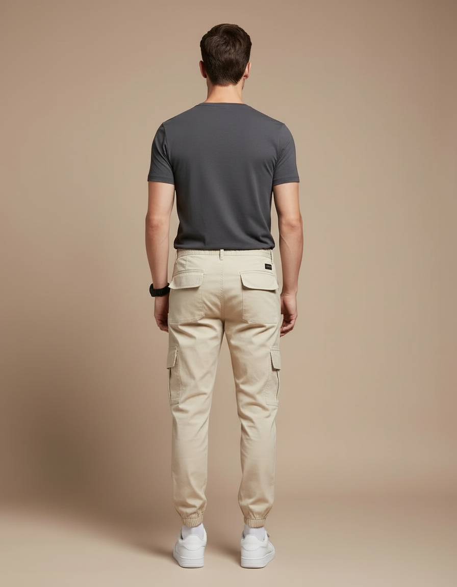 Pantalon Cargo Beige Homme Coton Slim Multipoches - vue 2