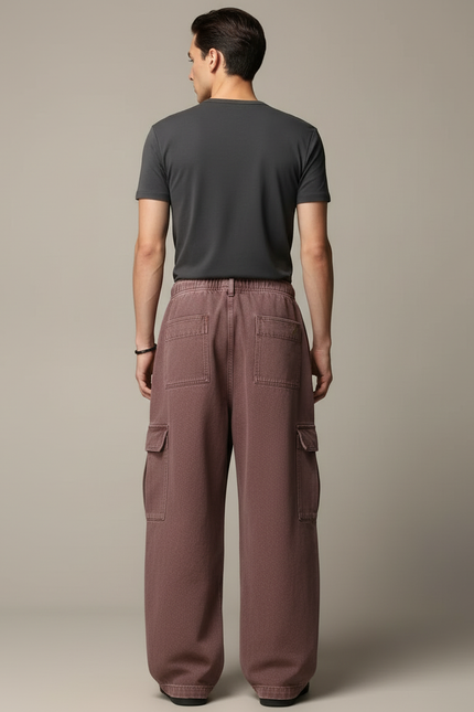 Pantalon Cargo Marron Ample Coton Multi-poches Décontracté - vue 2