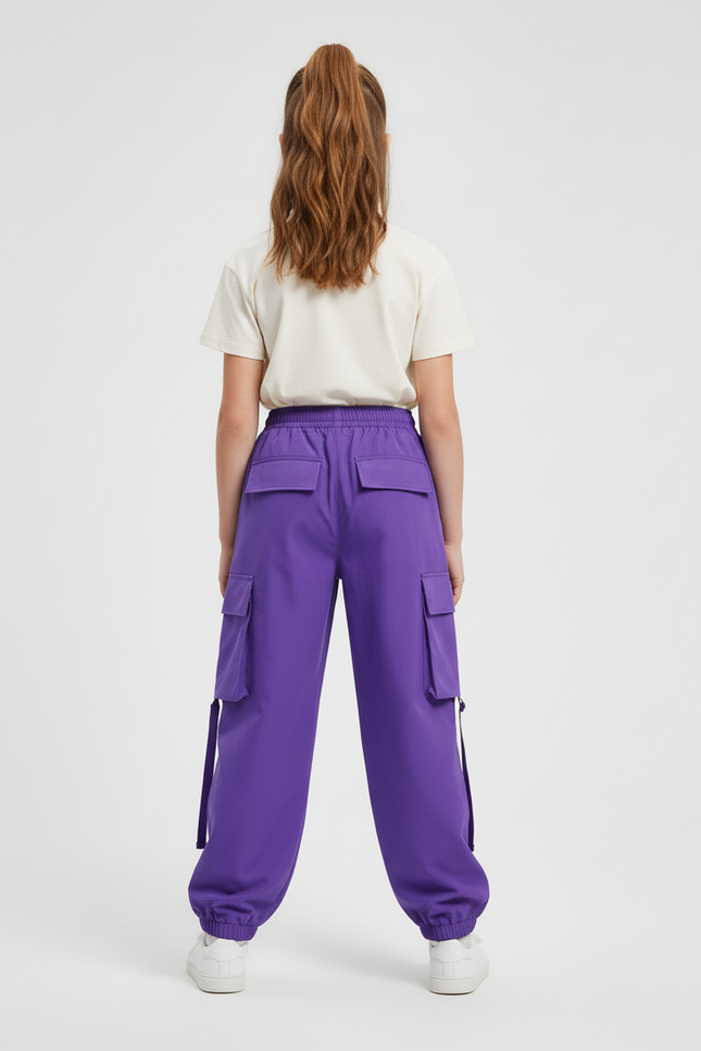 Pantalon Cargo Violet Ample Poches Sangles Enfant - Polyester - vue 2