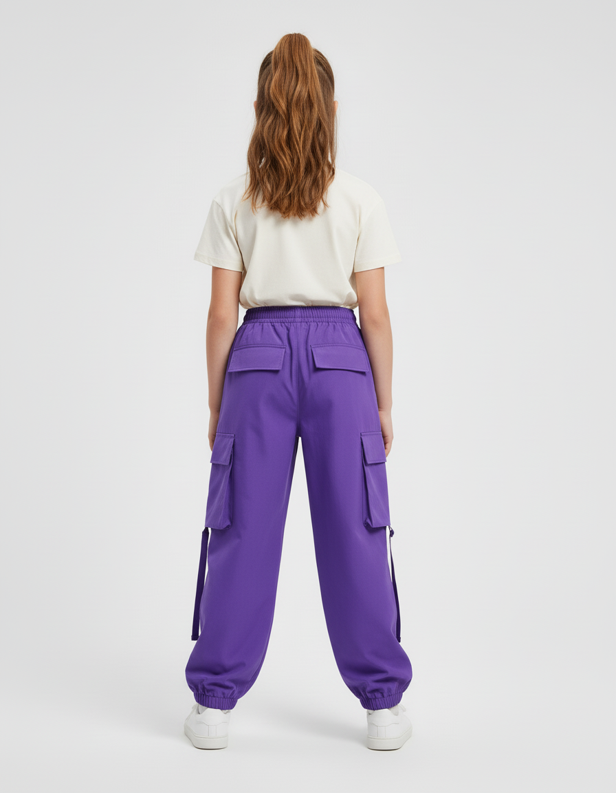 Pantalon Cargo Violet Ample Poches Sangles Enfant - Polyester - vue 2