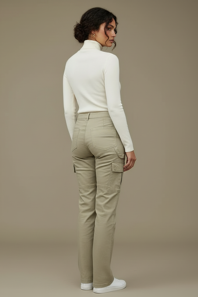 Pantalon Cargo Beige Coupe Droite Multipoches Femme - Toile - vue 2