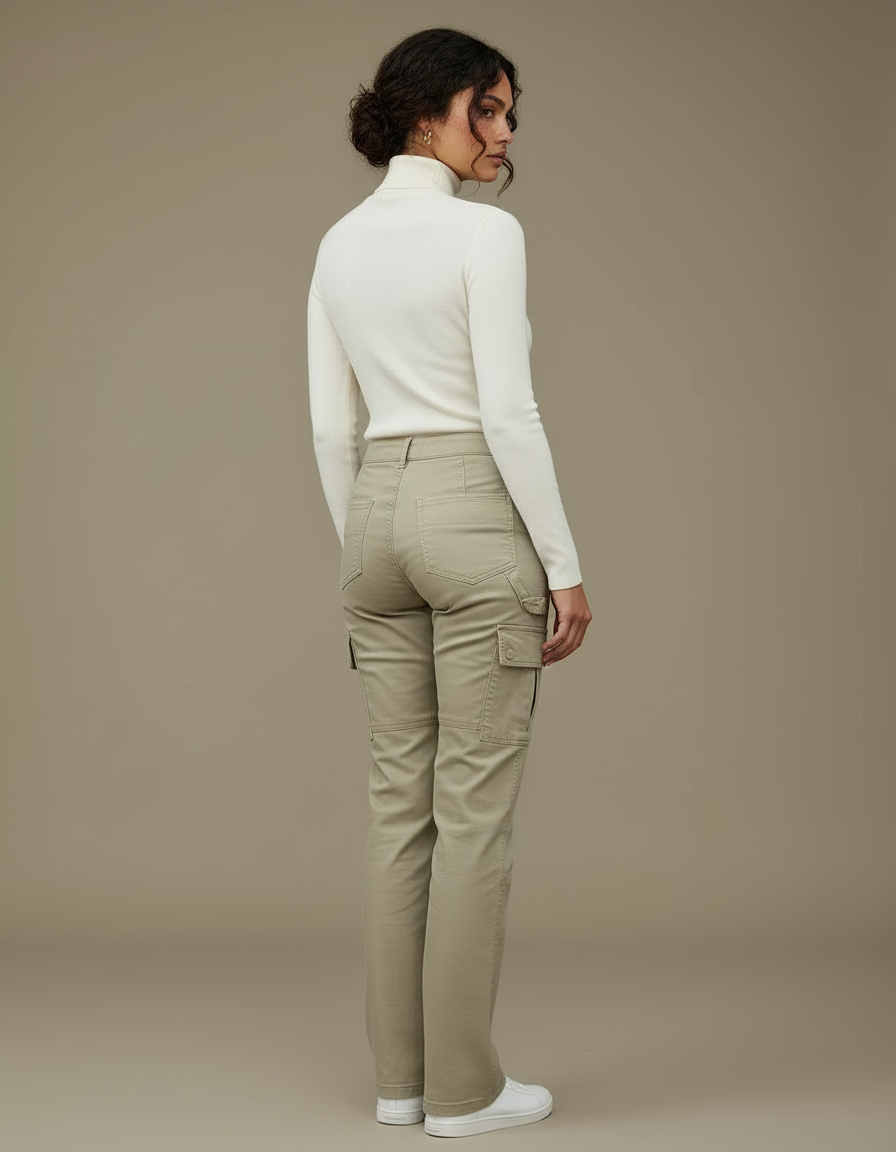 Pantalon Cargo Beige Coupe Droite Multipoches Femme - Toile - vue 2