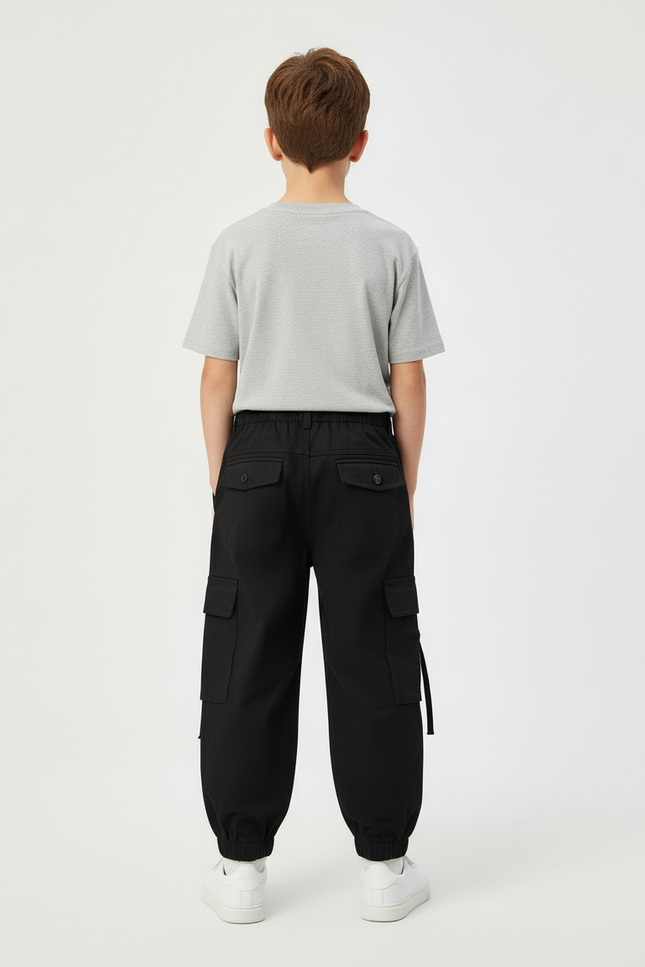 Pantalon Cargo Noir Ample Décontracté Garçon - Gabardine - vue 2