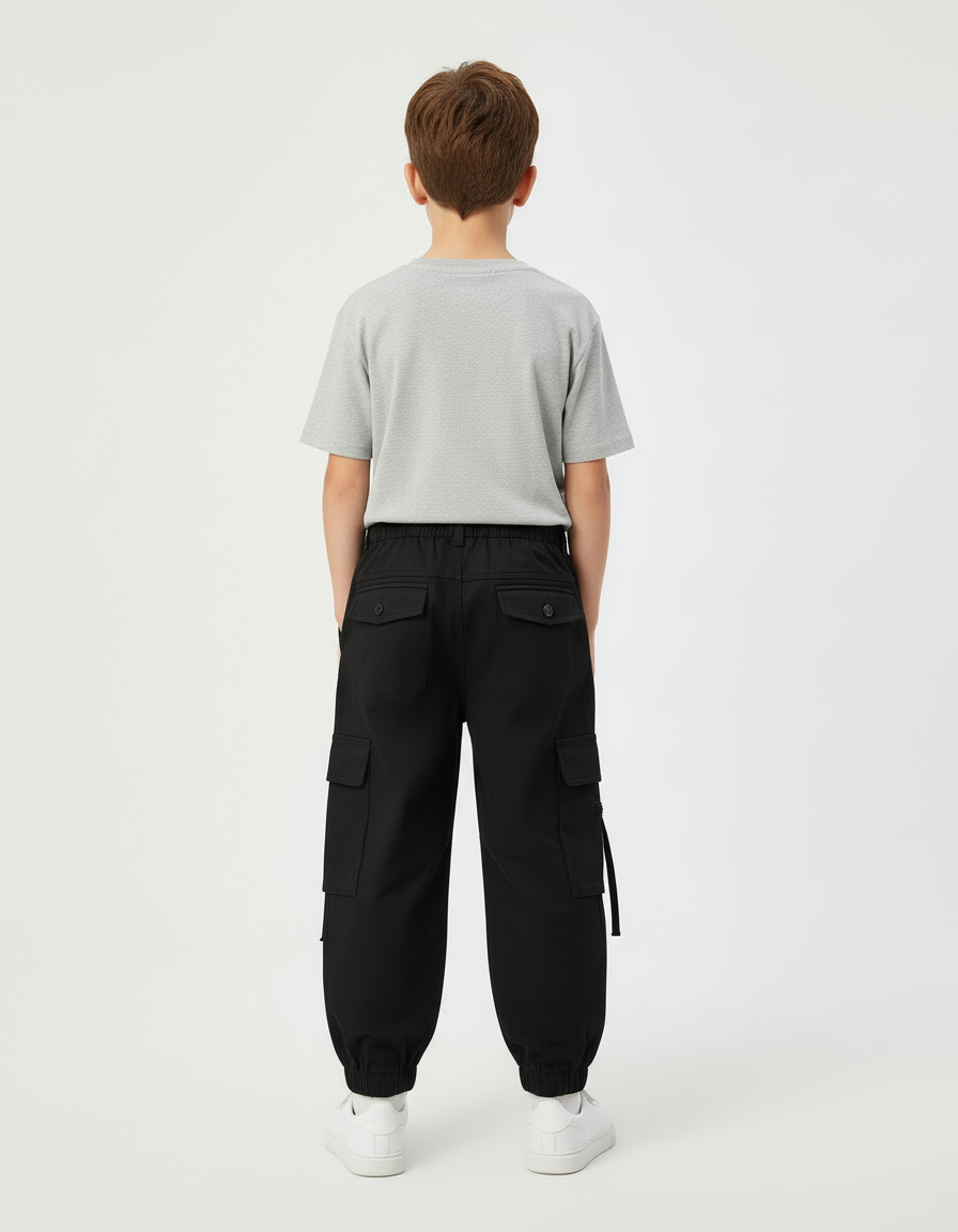 Pantalon Cargo Noir Ample Décontracté Garçon - Gabardine - vue 2