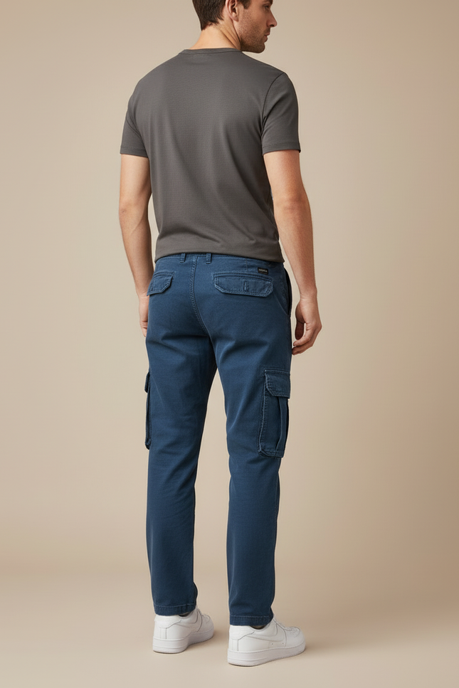 Pantalon Cargo Bleu Marine Décontracté Coton Multipoches Homme - vue 2