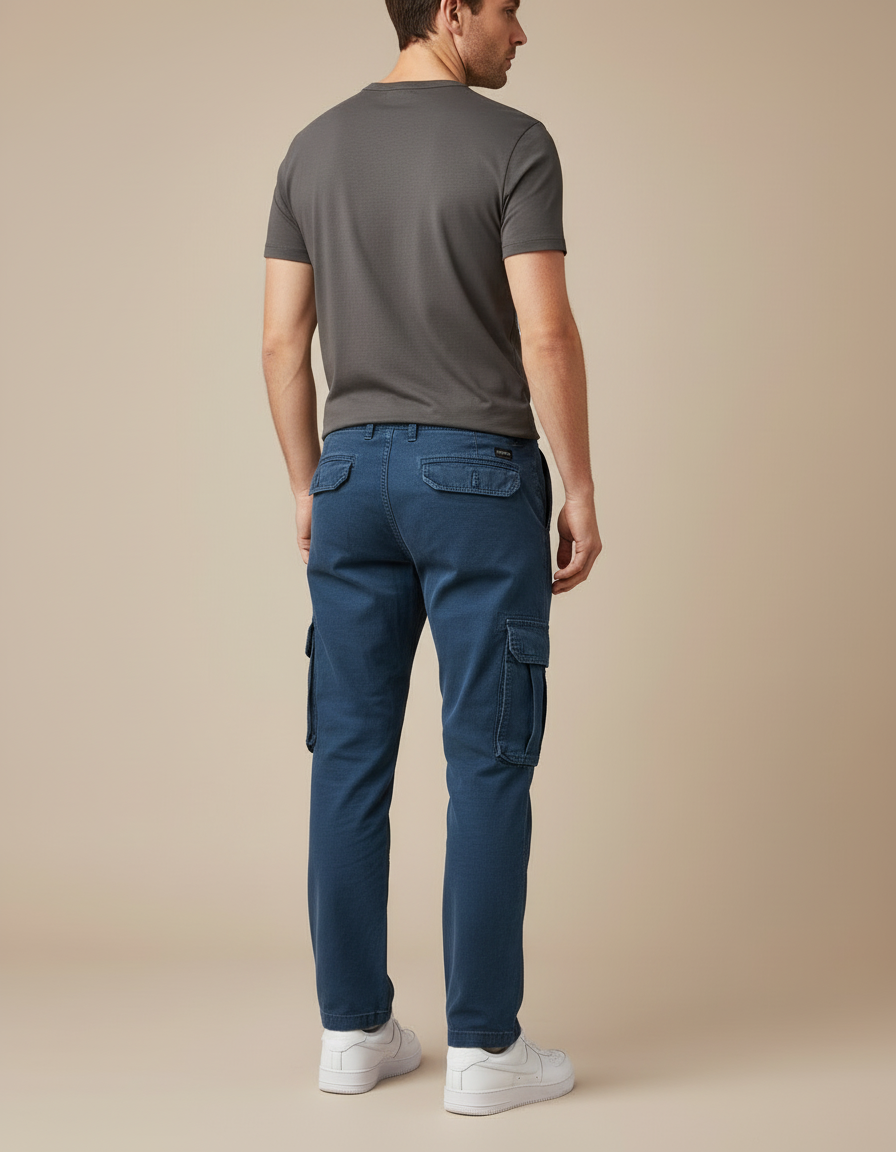 Pantalon Cargo Bleu Marine Décontracté Coton Multipoches Homme - vue 2