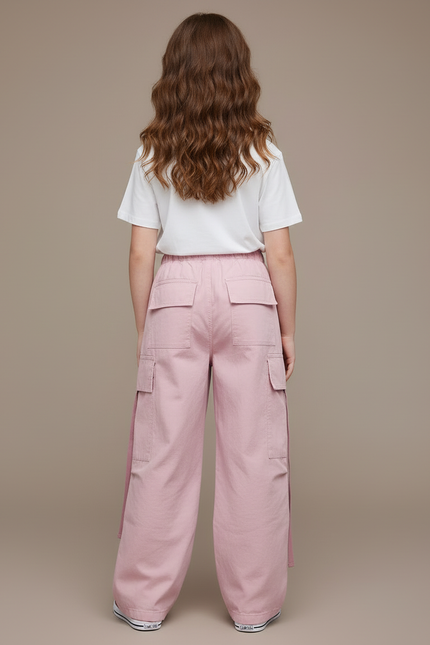 Pantalon Cargo Fille Rose Baggy - Toile - vue 2