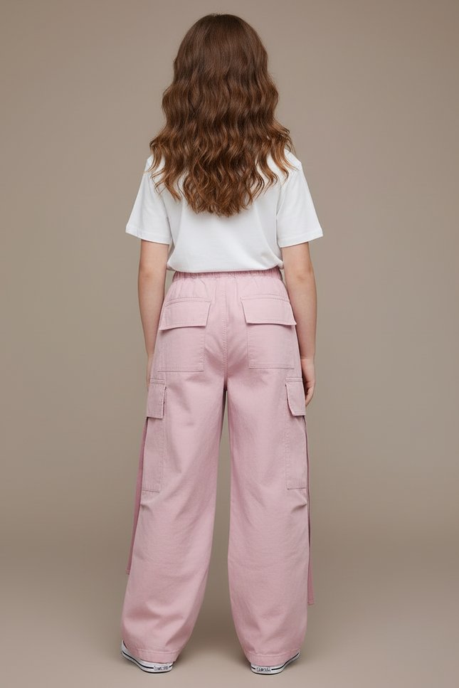 Pantalon Cargo Fille Rose Baggy - Toile - vue 2
