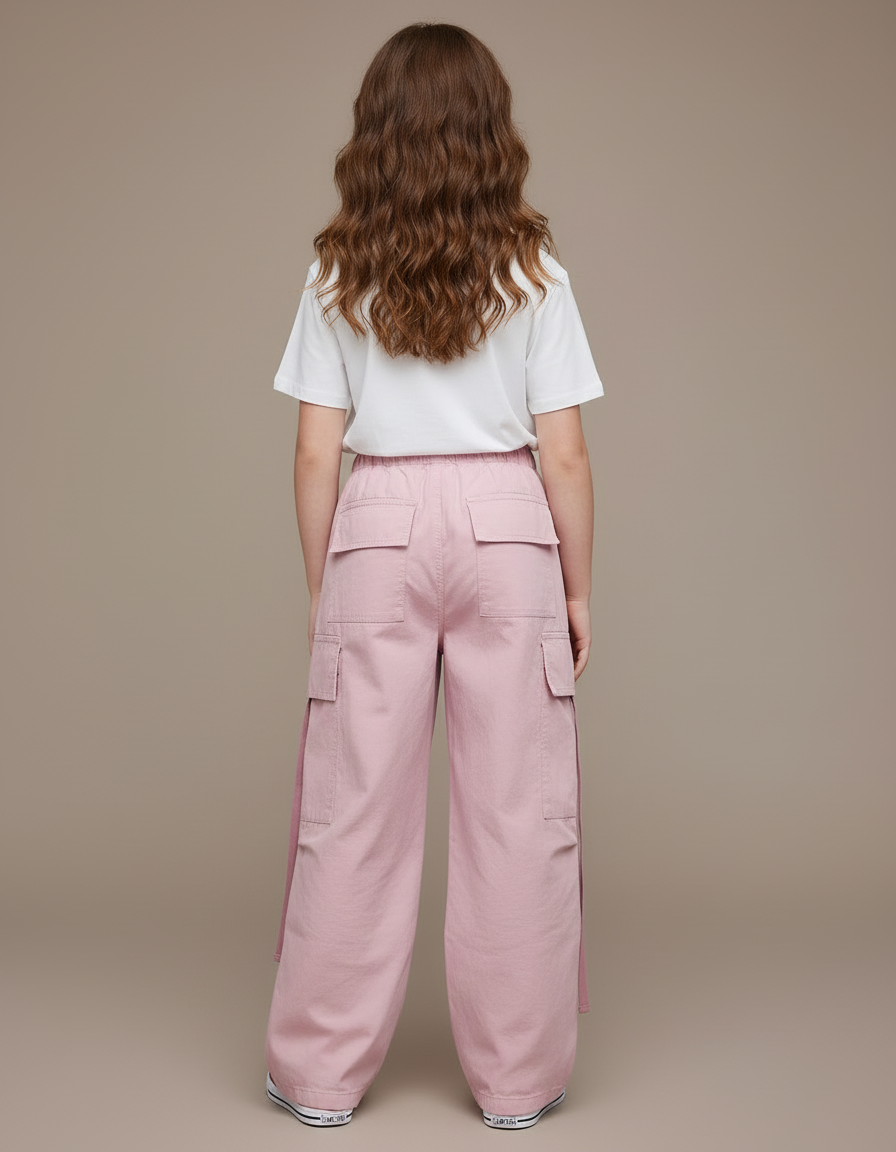 Pantalon Cargo Fille Rose Baggy - Toile - vue 2