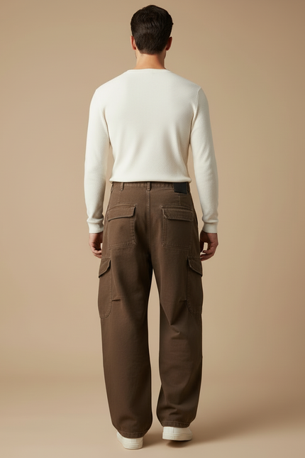 Pantalon Cargo Marron Ample Multipoches Homme Décontracté - Toile - vue 2
