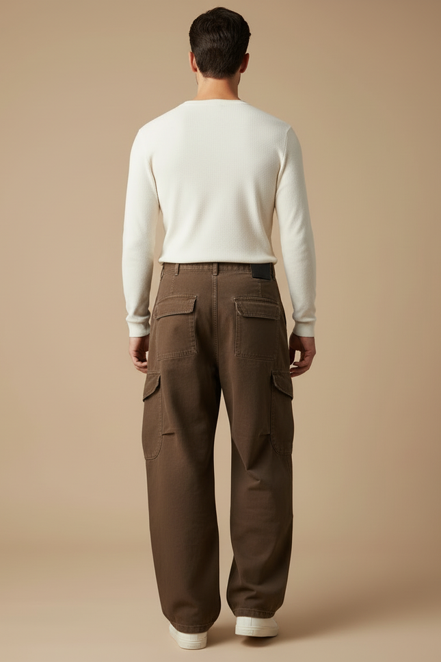Pantalon Cargo Marron Ample Multipoches Homme Décontracté - Toile - vue 2