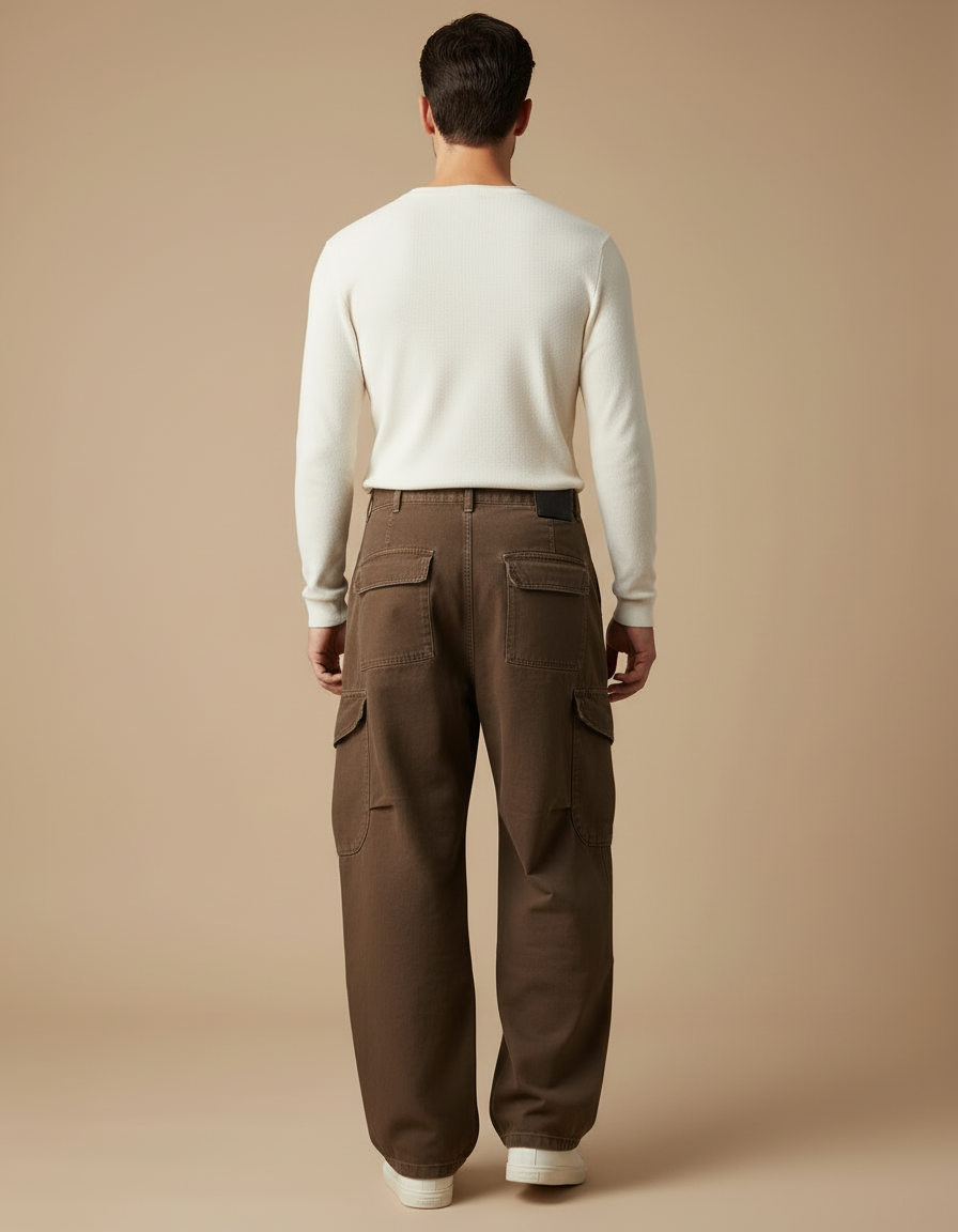Pantalon Cargo Marron Ample Multipoches Homme Décontracté - Toile - vue 2