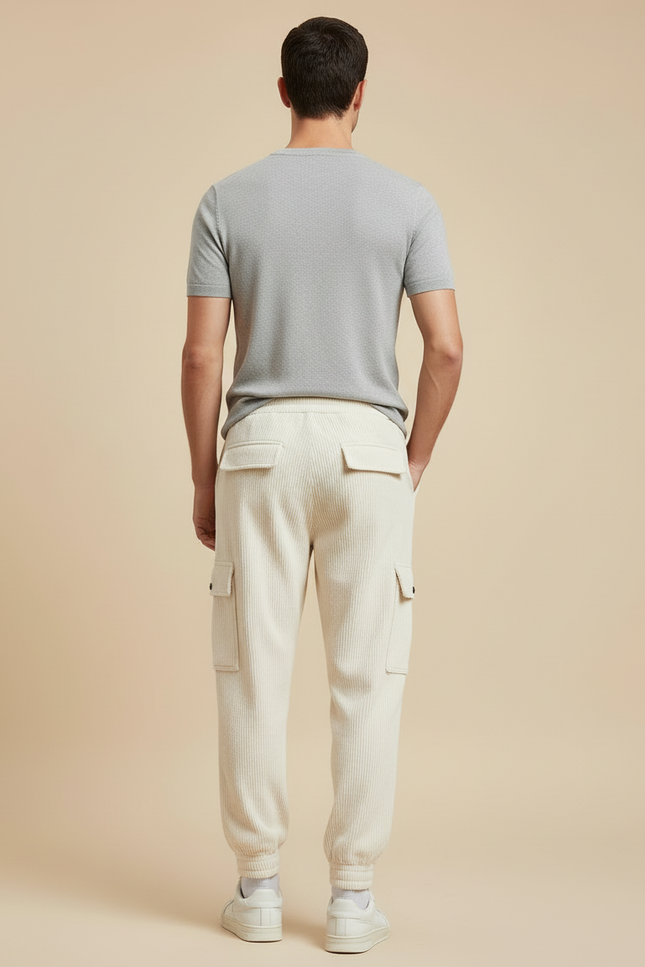 Pantalon Cargo Beige Côtelé Ample Décontracté Homme - Cordé - vue 2