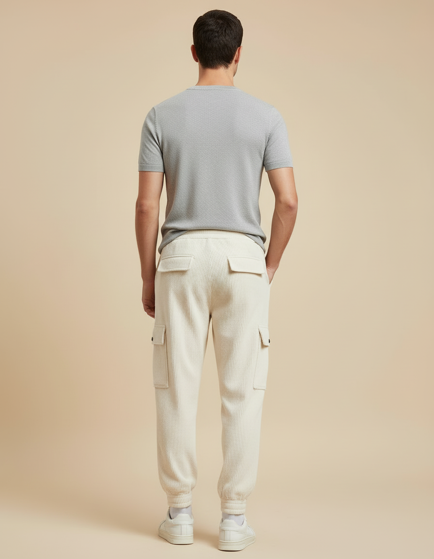 Pantalon Cargo Beige Côtelé Ample Décontracté Homme - Cordé - vue 2