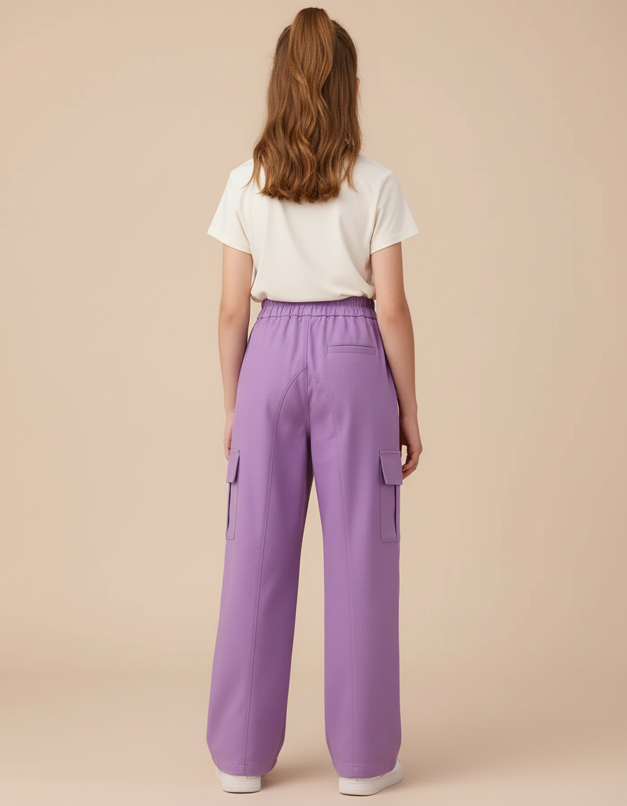 Pantalon Cargo Violet Ample Poches Fille - Toile - vue 2