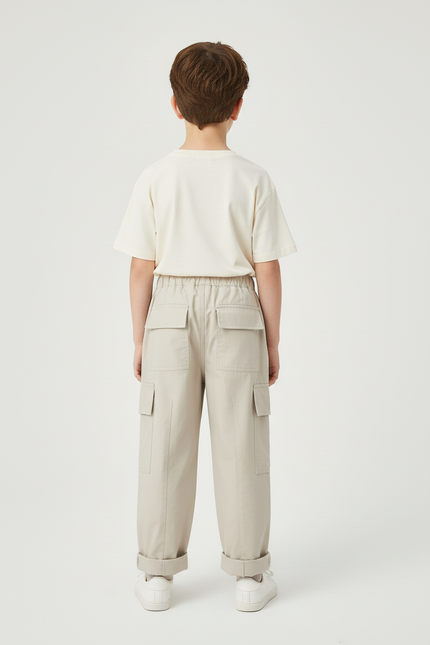 Pantalon Cargo Beige Décontracté Ample Poches Garçon - Toile - vue 2