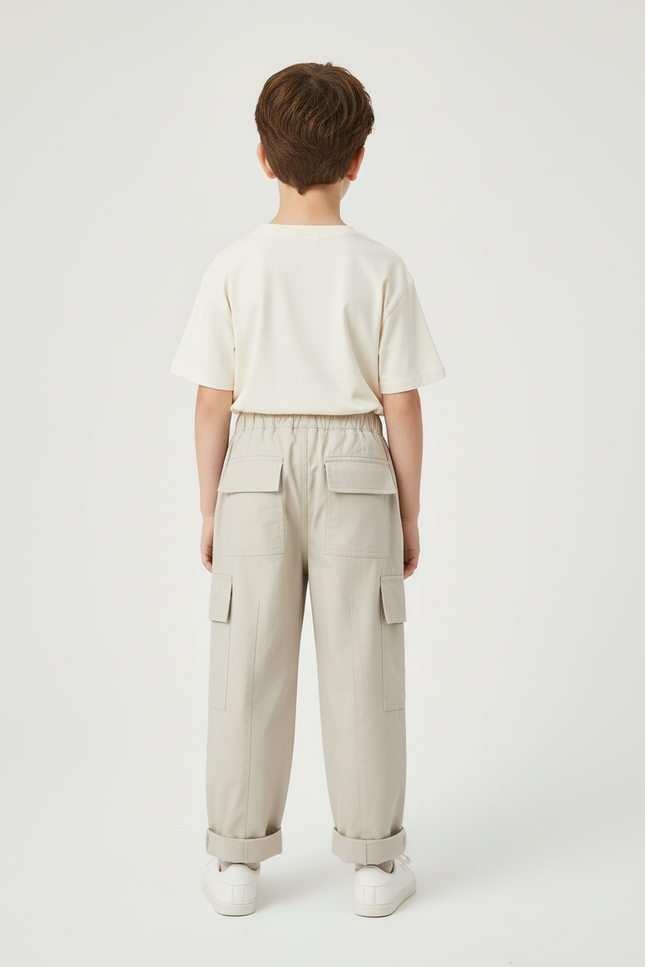 Pantalon Cargo Beige Décontracté Ample Poches Garçon - Toile - vue 2