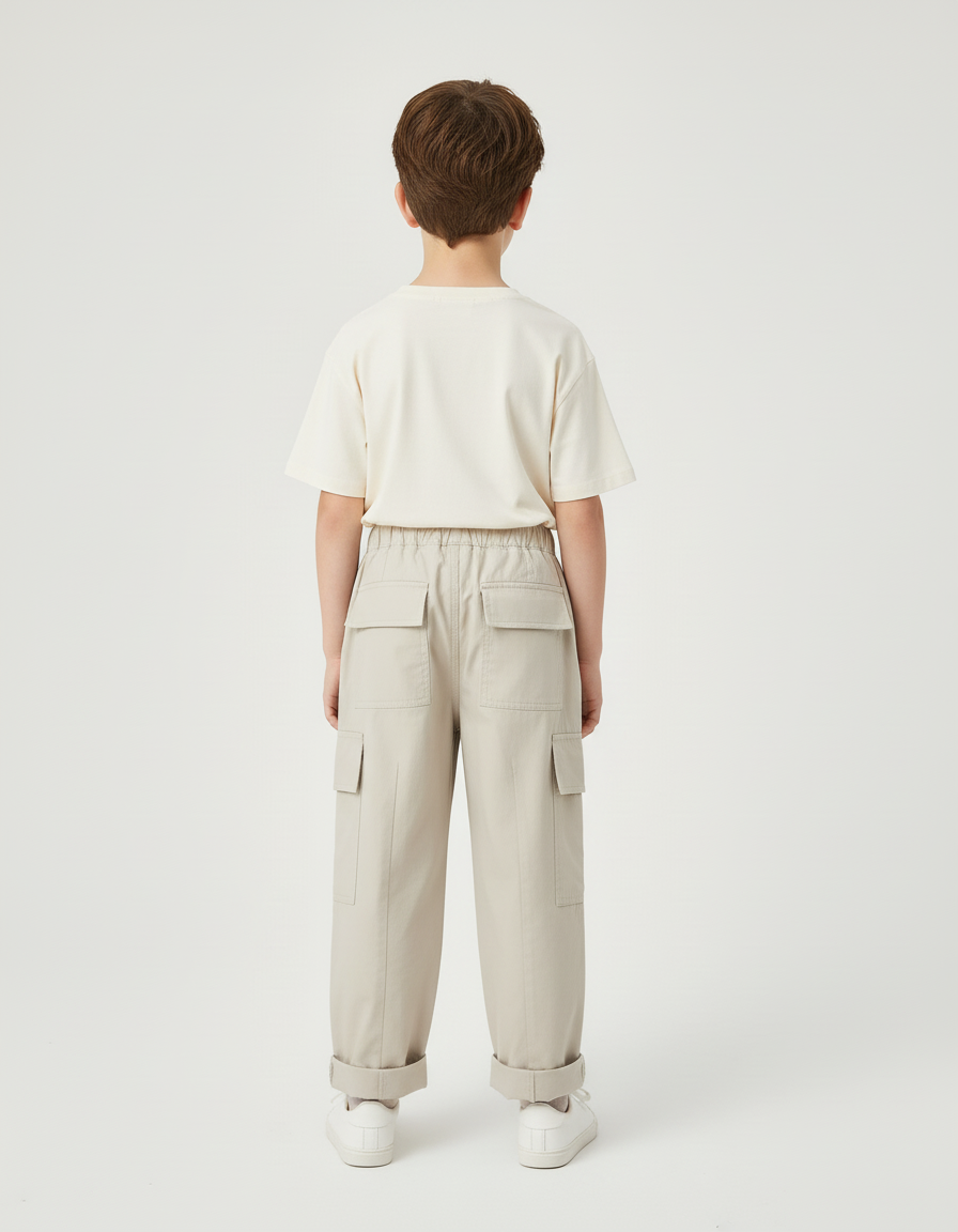 Pantalon Cargo Beige Décontracté Ample Poches Garçon - Toile - vue 2