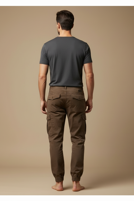 Pantalon Cargo Marron Coton Multipoches Décontracté Homme - vue 2