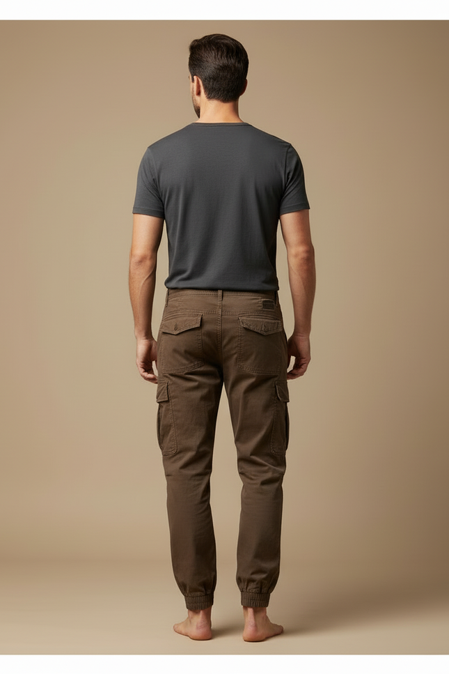 Pantalon Cargo Marron Coton Multipoches Décontracté Homme - vue 2