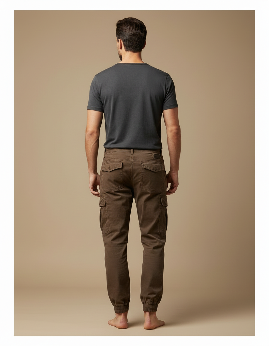 Pantalon Cargo Marron Coton Multipoches Décontracté Homme - vue 2