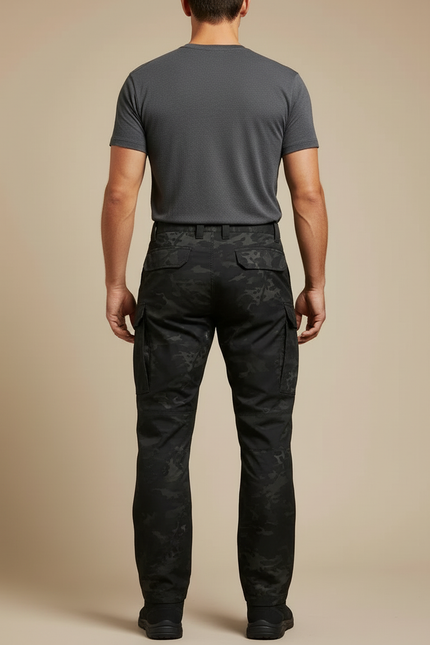Pantalon Cargo Noir Camouflage Tactique Multipoches Homme - Polyester - vue 2