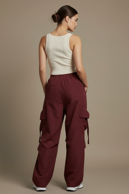 Pantalon Cargo Bordeaux Ample Multi-Poches Femme - Polyester - vue 2