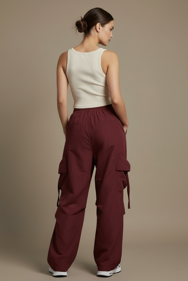 Pantalon Cargo Bordeaux Ample Multi-Poches Femme - Polyester - vue 2