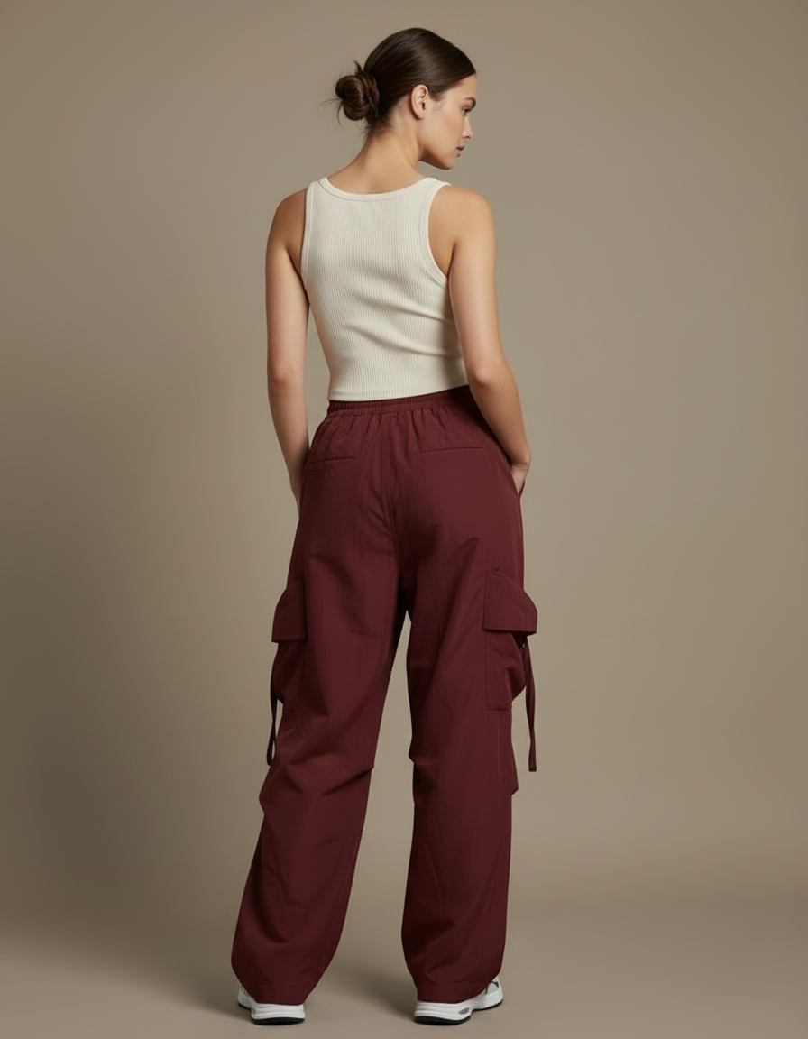 Pantalon Cargo Bordeaux Ample Multi-Poches Femme - Polyester - vue 2