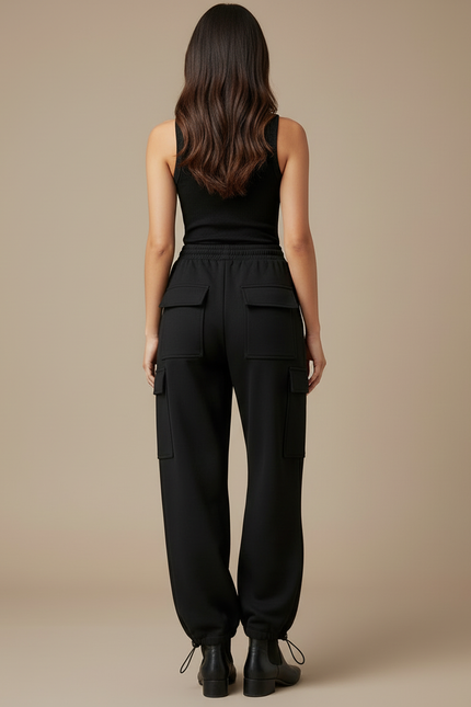 Pantalon Cargo Noir Ample Molletonné Sportif Femme - vue 2