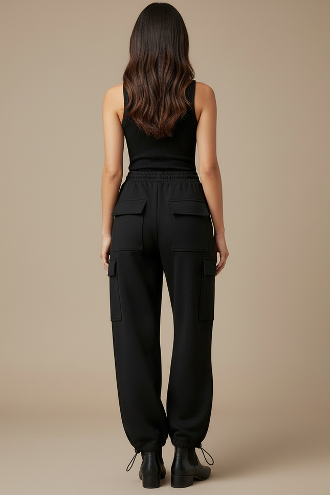 Pantalon Cargo Noir Ample Molletonné Sportif Femme - vue 2