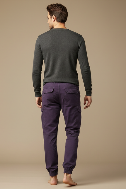 Pantalon Cargo Violet Coton Homme Jogger Multi-poches - vue 2