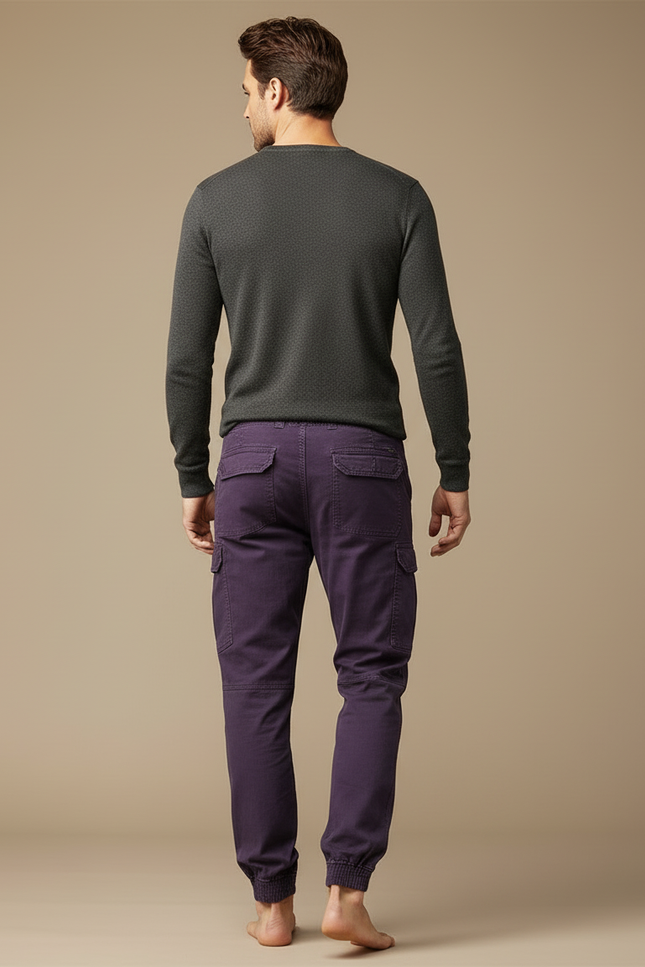 Pantalon Cargo Violet Coton Homme Jogger Multi-poches - vue 2