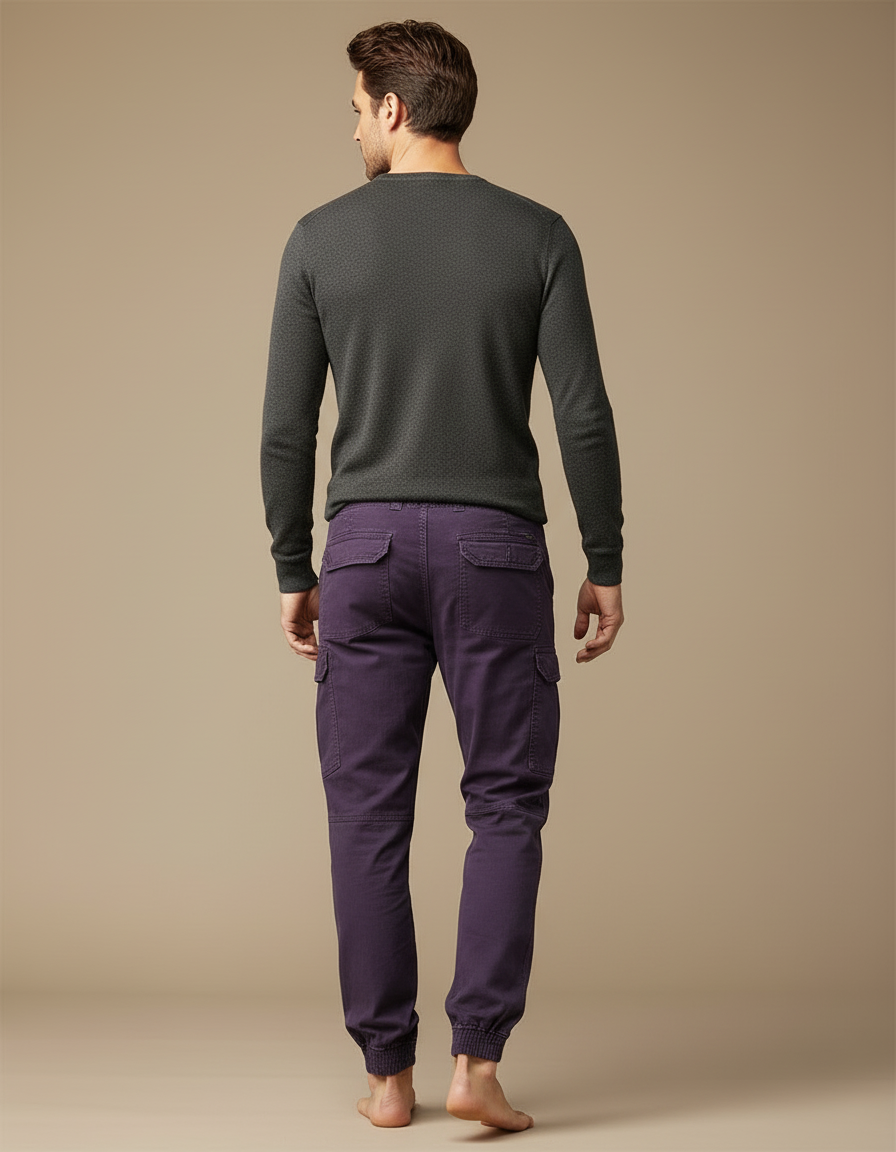 Pantalon Cargo Violet Coton Homme Jogger Multi-poches - vue 2