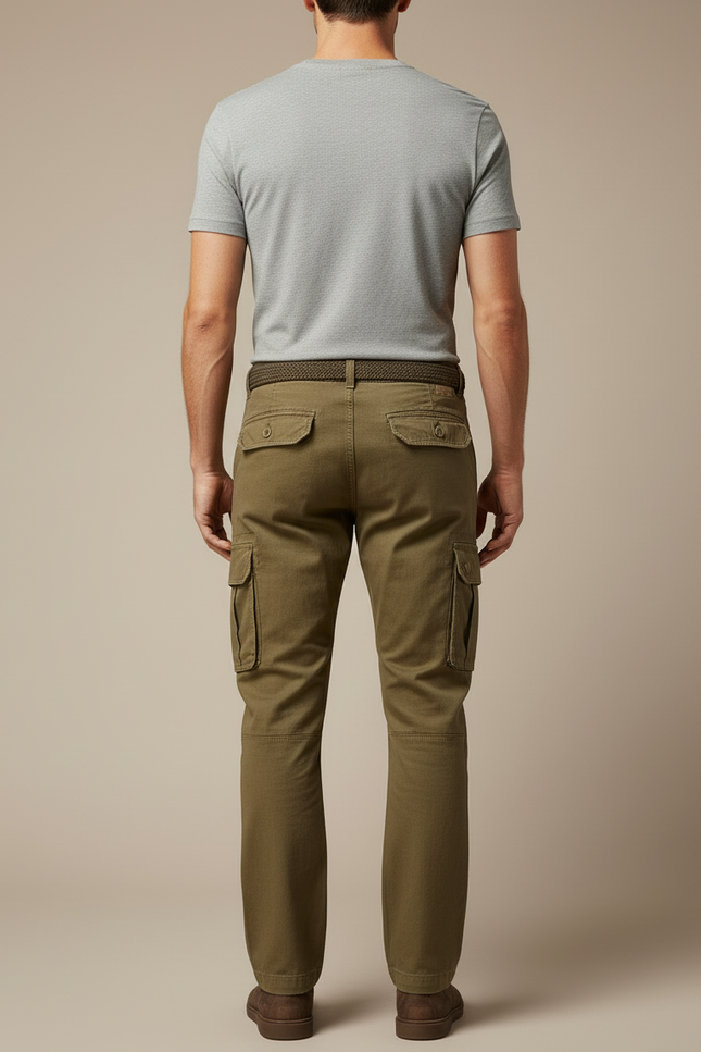 Pantalon Cargo Kaki Décontracté Multipoches Coton Ample - Toile - vue 2