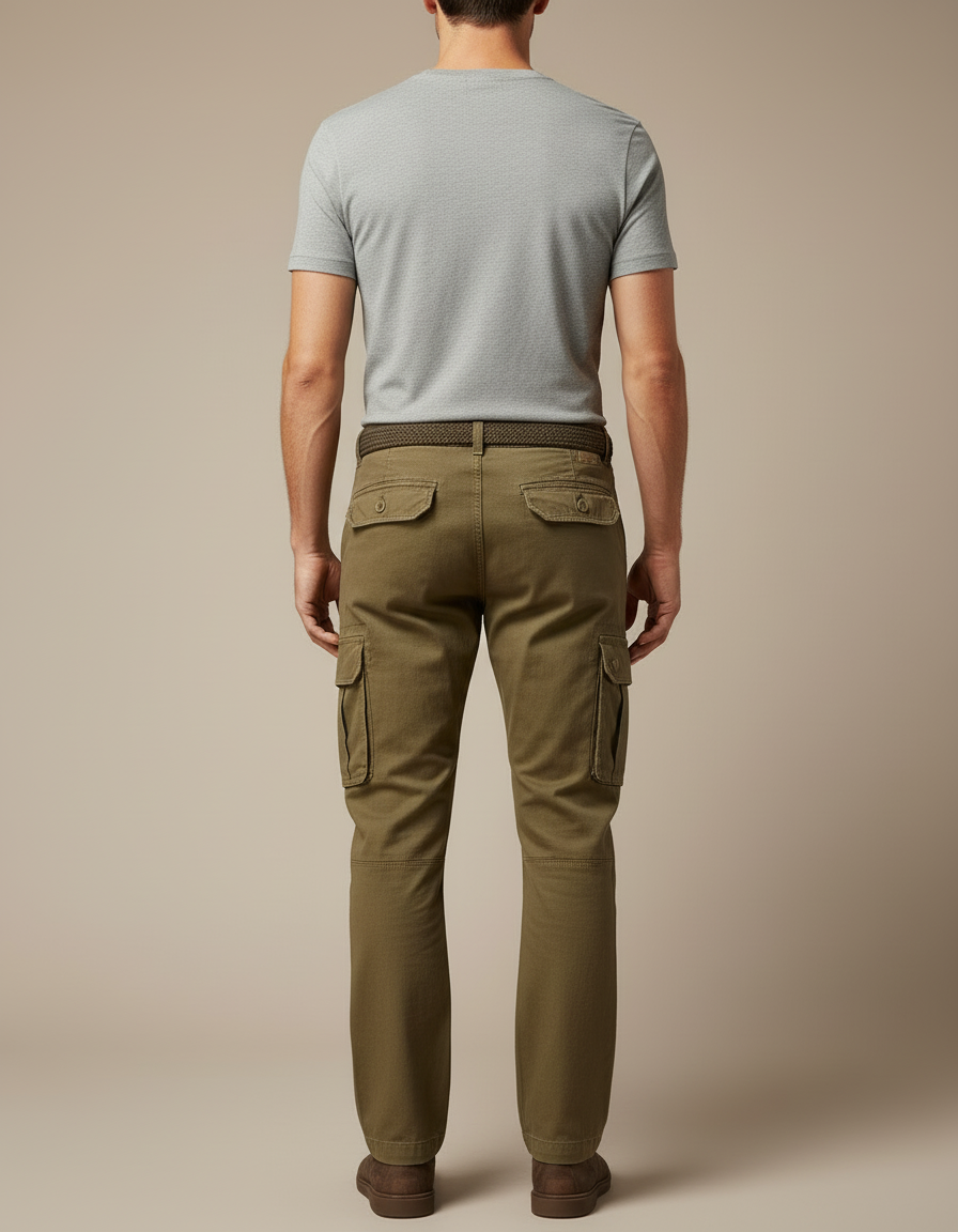 Pantalon Cargo Kaki Décontracté Multipoches Coton Ample - Toile - vue 2