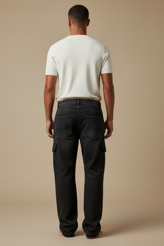 Pantalon Cargo Noir Décontracté Ample Imprimé Streetwear - Jean - vue 2