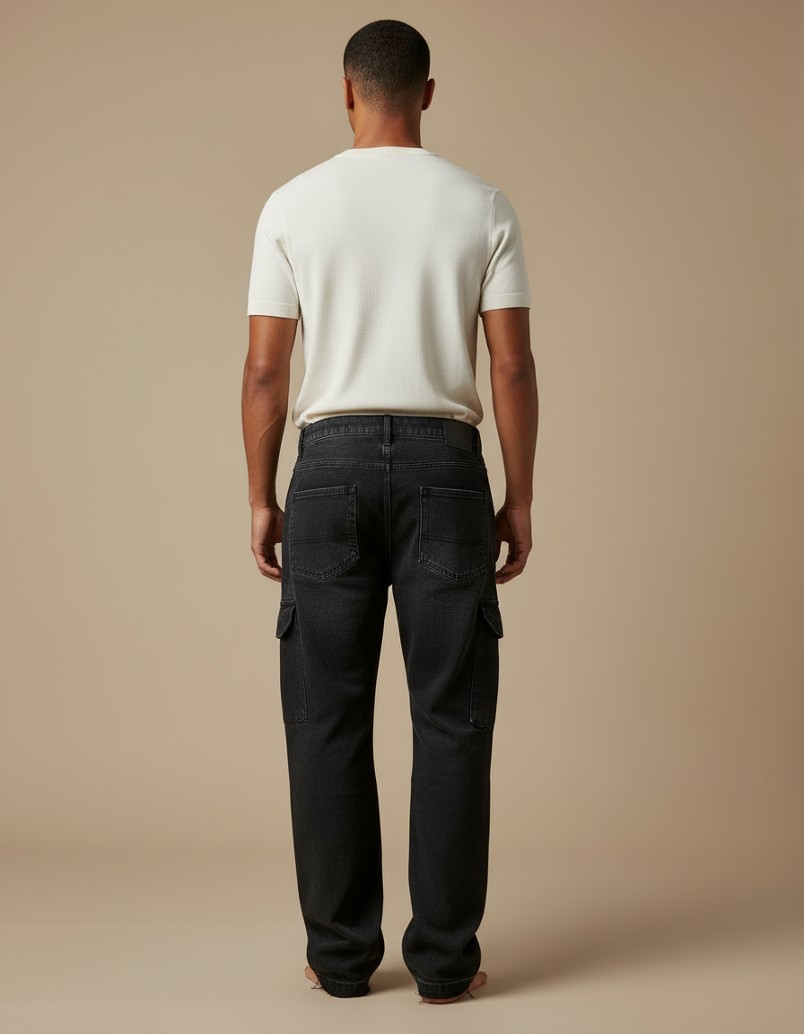 Pantalon Cargo Noir Décontracté Ample Imprimé Streetwear - Jean - vue 2