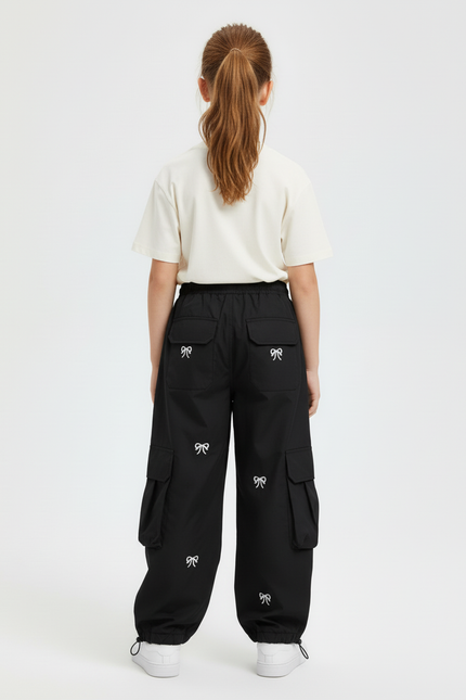 Pantalon Cargo Noir Couture Blanche - Polyester - vue 2
