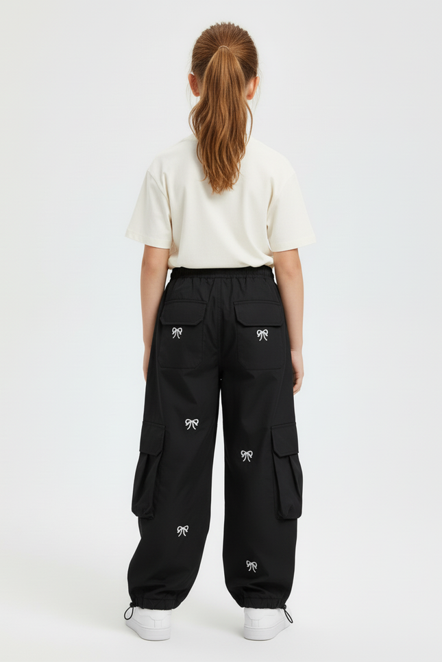 Pantalon Cargo Noir Couture Blanche - Polyester - vue 2