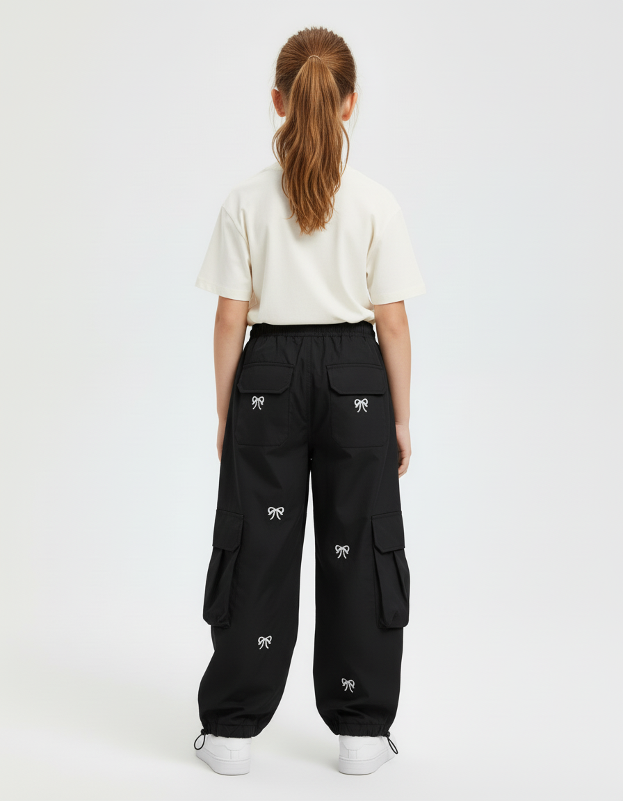 Pantalon Cargo Noir Couture Blanche - Polyester - vue 2