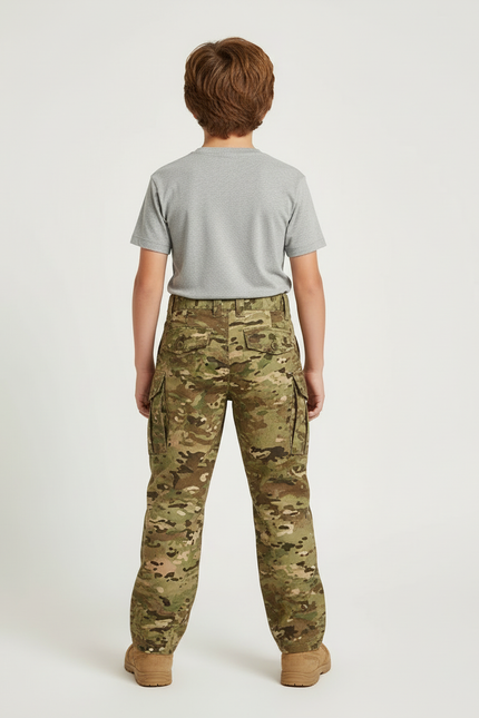 Pantalon Cargo Camouflage Militaire Tactique Multipoches Enfant - Multicolore Toile - vue 2