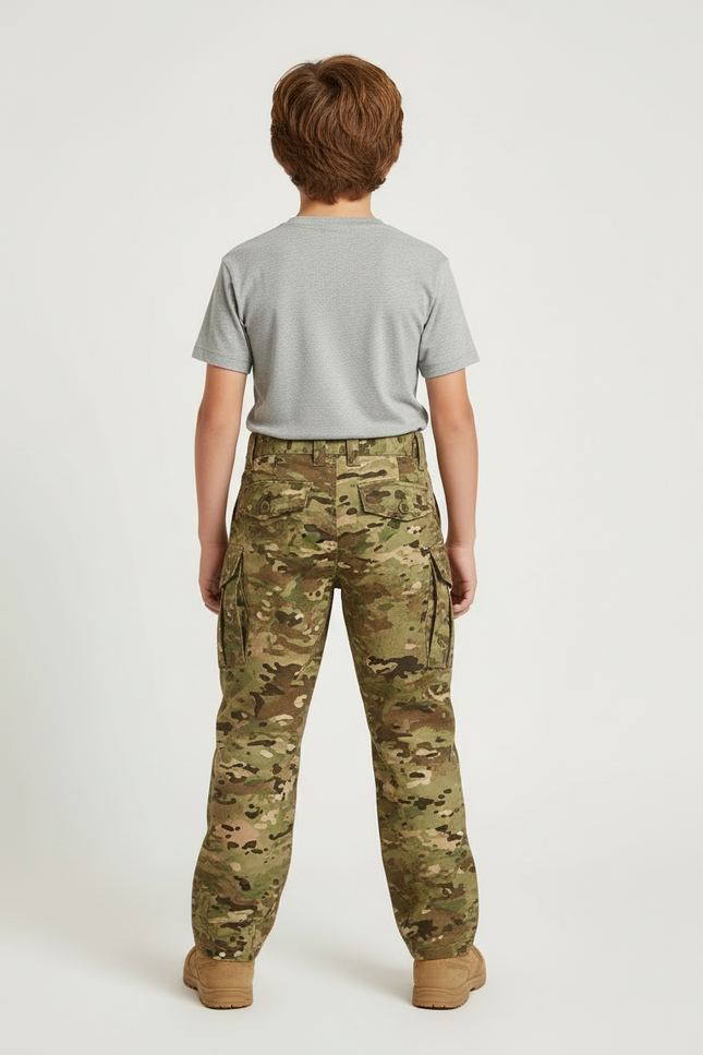 Pantalon Cargo Camouflage Militaire Tactique Multipoches Enfant - Multicolore Toile - vue 2