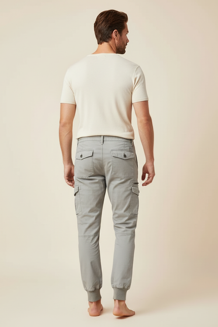 Pantalon Cargo Gris Coton Jogger Multipoches Homme - vue 2