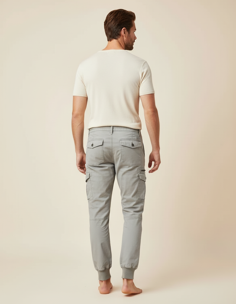 Pantalon Cargo Gris Coton Jogger Multipoches Homme - vue 2