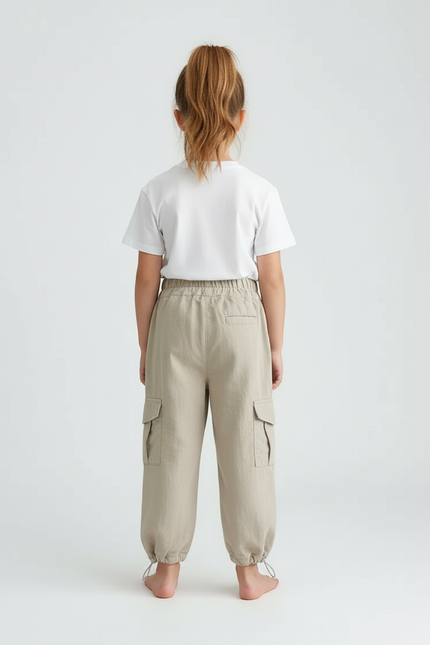 Pantalon Cargo Beige Coton Ample Poches Cordon Enfant - Lin - vue 2