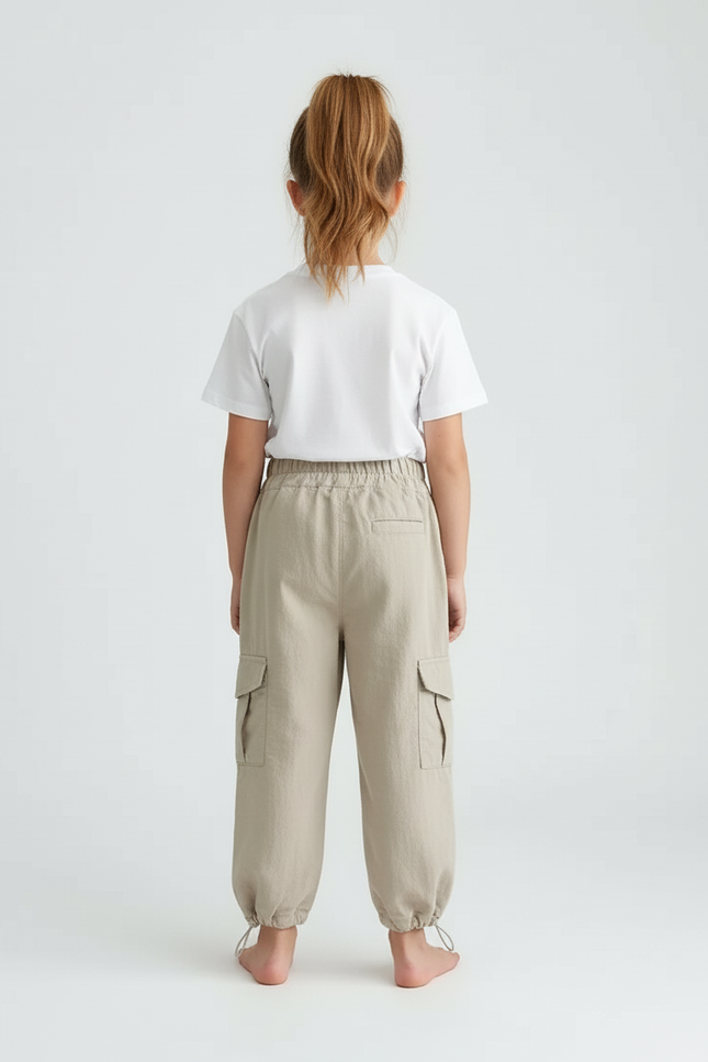 Pantalon Cargo Beige Coton Ample Poches Cordon Enfant - Lin - vue 2